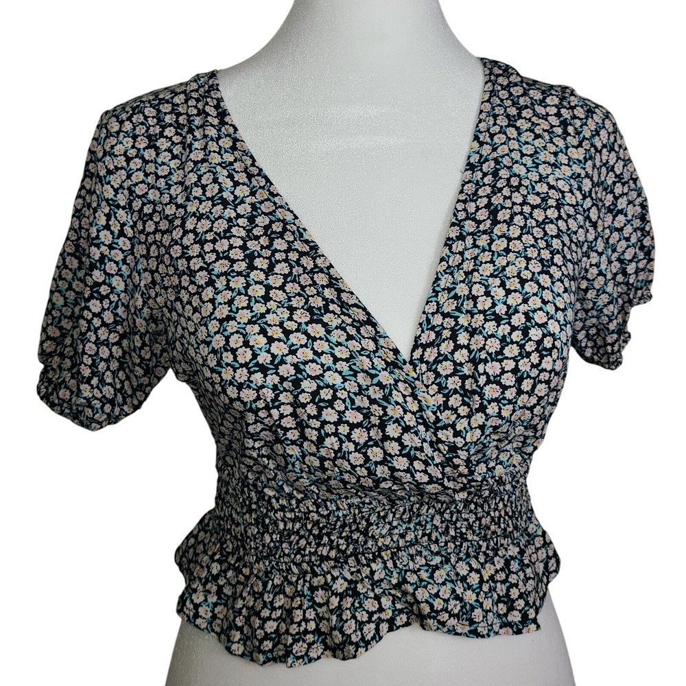 Sky & Sparrow Floral Open Back Tie Crop Top Cottagecore‎ Smocked Blouse Size Sm